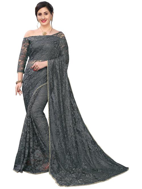 grey colored embellished saree with blouse - 20286820 - Very Small Image - 1