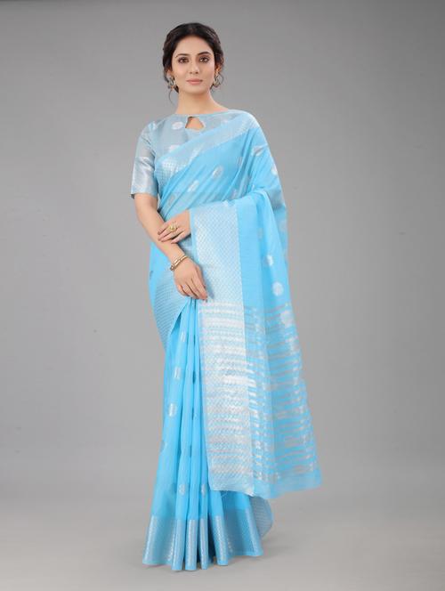 light blue colored handloom saree with blouse - 20286852 - Very Small Image - 1