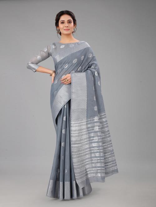 grey colored handloom saree - 20286856 - Very Small Image - 1