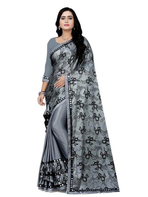 grey colored ruffle saree with blouse - 20286859 - Very Small Image - 1