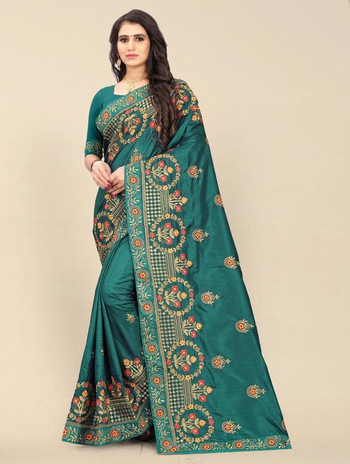 green colored embroidered saree - 20286864 - Very Small Image - 1