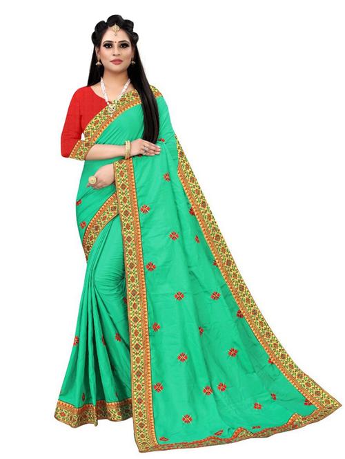 green colored embroidered saree with blouse - 20286888 - Very Small Image - 1