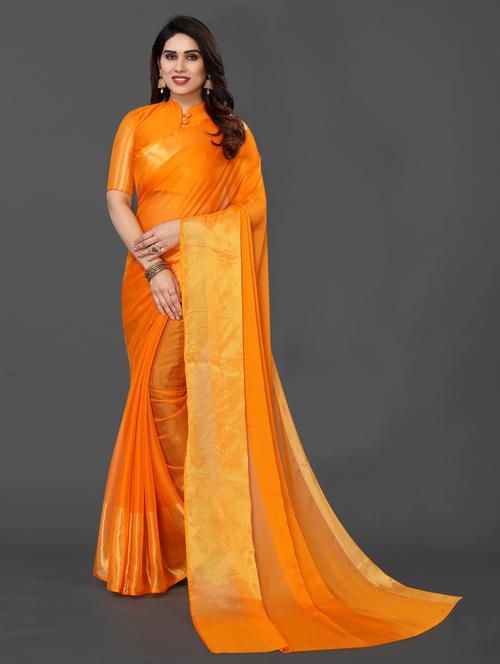 orange colored bordered saree with blouse - 20287157 - Very Small Image - 1