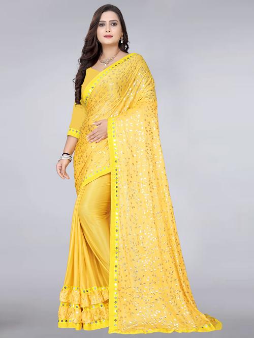 yellow colored ruffle saree - 20287237 - Very Small Image - 1