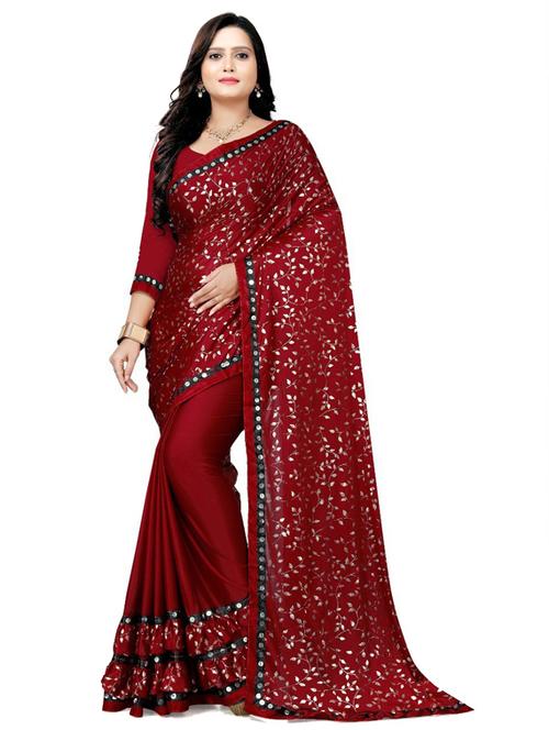 maroon colored ruffle saree with blouse - 20287241 - Very Small Image - 1