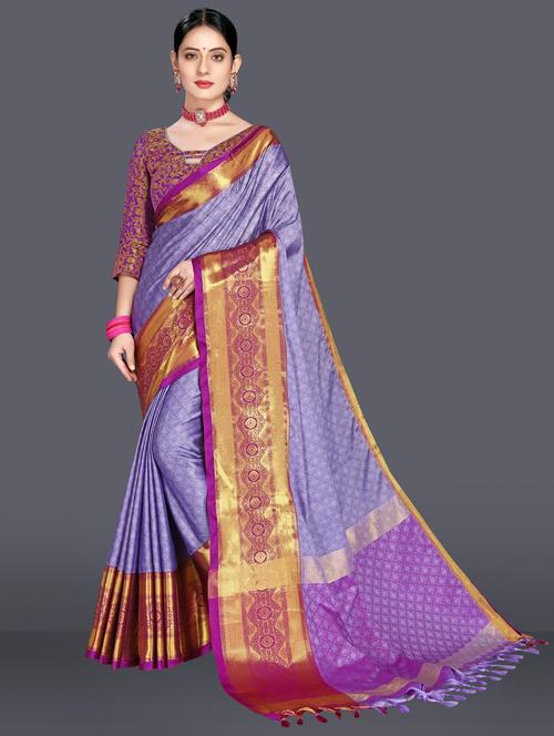 purple cotton silk dharmavaram saree with blouse - 20287284 - Very Small Image - 1