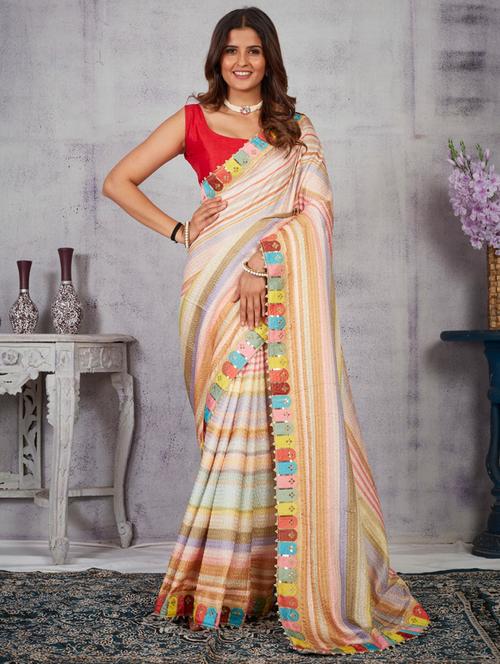 peach colored printed saree - 20287362 - Very Small Image - 1