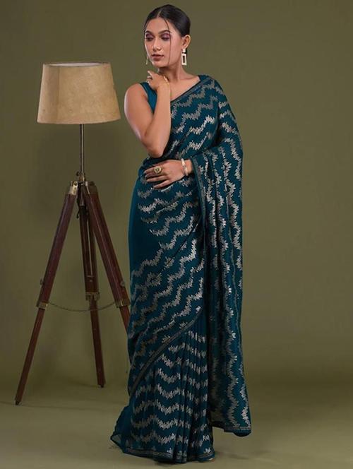 teal colored embellished saree - 20287502 - Very Small Image - 1