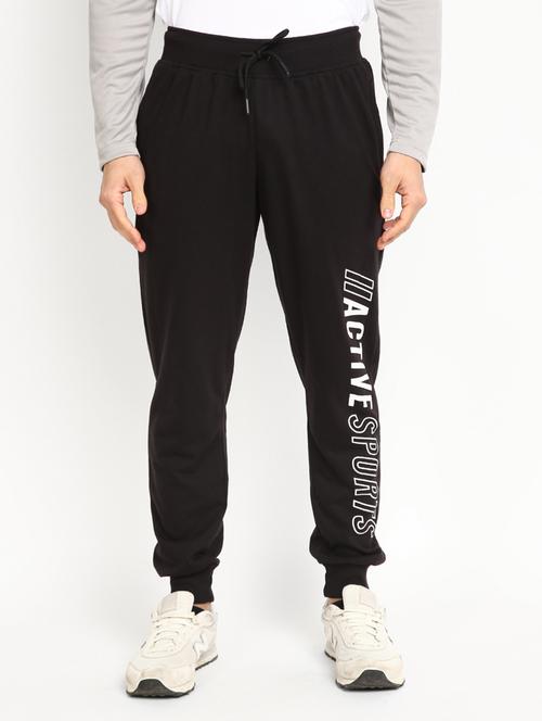 men placement print black cotton full length track pant - 20288920 - Very Small Image - 1