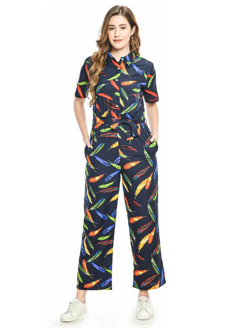navy blue quirky print full length jumpsuit - 20288940 - Very Small Image - 1
