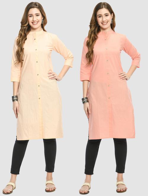 pack of 2 solid front slit kurta combo - 20288999 - Very Small Image - 1