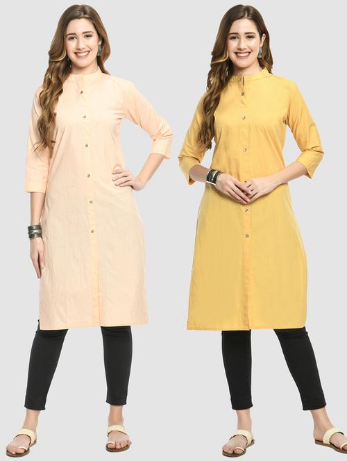 pack of 2 solid front slit kurta combo - 20289002 - Very Small Image - 1