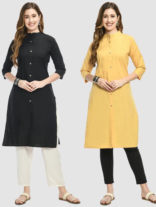 pack of 2 solid front slit kurta combo - 20289008 - Very Small Image - 1