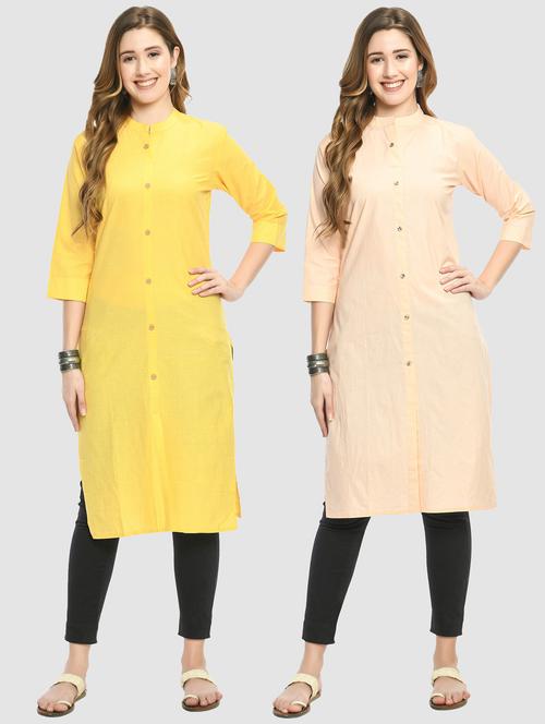 pack of 2 solid front slit kurta combo - 20289020 - Very Small Image - 1
