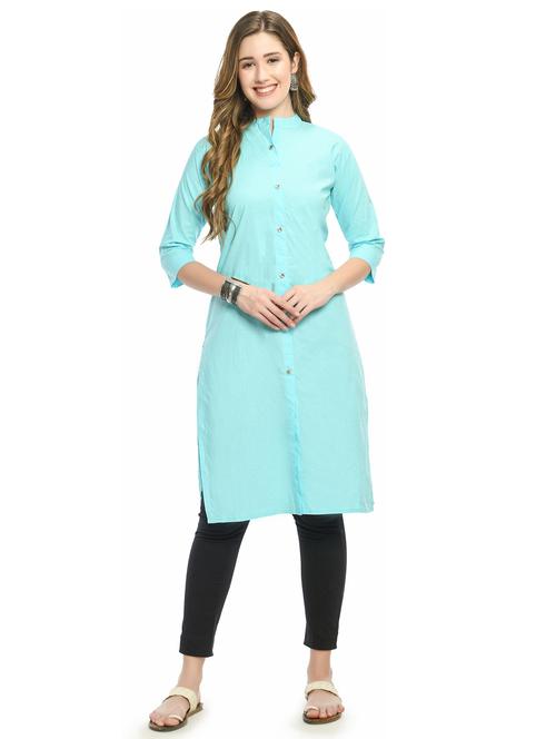 light blue solid front slit kurta - 20289021 - Very Small Image - 1