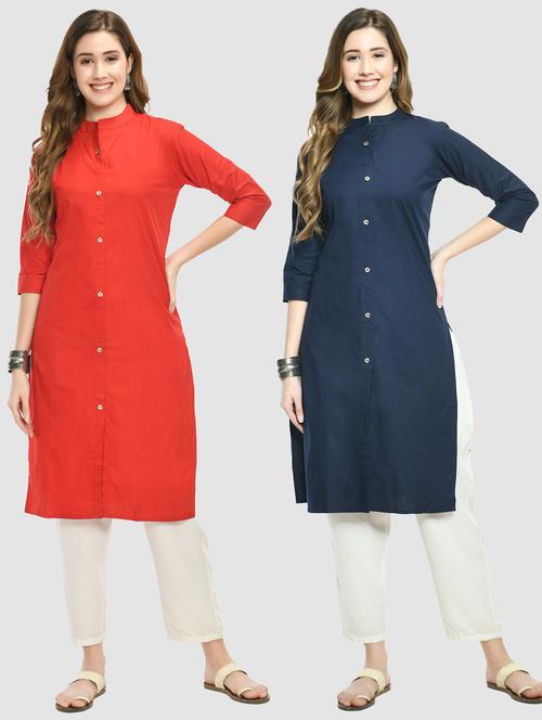 pack of 2 solid front slit kurta combo - 20289047 - Very Small Image - 1
