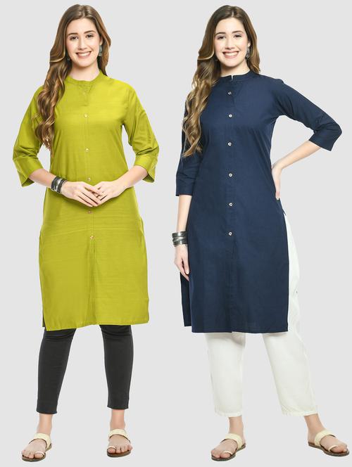 pack of 2 solid front slit kurta combo - 20289055 - Very Small Image - 1