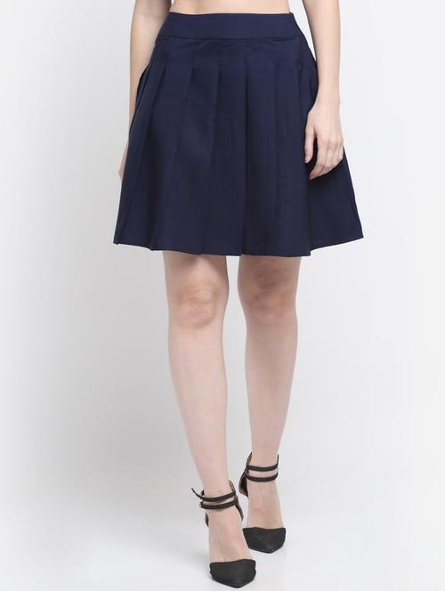 navy blue solid pleated skirt - 20289191 - Very Small Image - 1