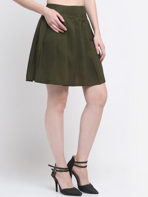 olive solid pleated skirt - 20289192 - Very Small Image - 1