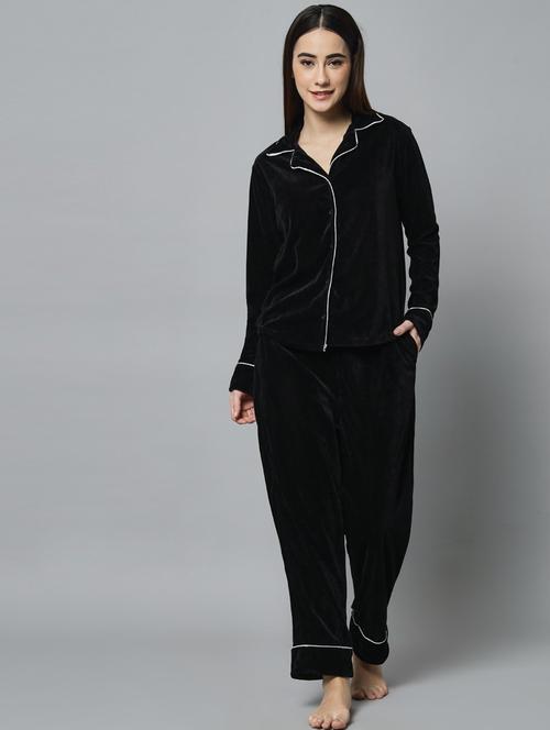 black solid pyjama nightwear set - 20289215 - Very Small Image - 1