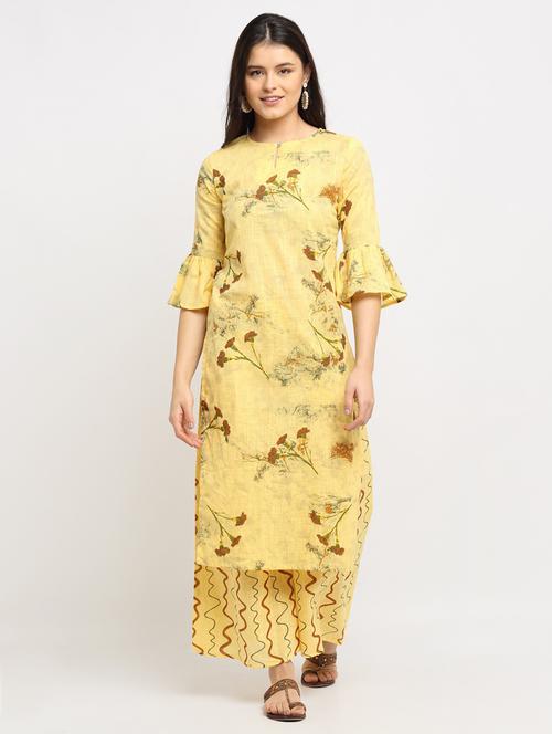 yellow colored kurta palazzo set - 20289276 - Very Small Image - 1