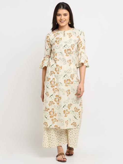 cream colored kurta palazzo set - 20289277 - Very Small Image - 1