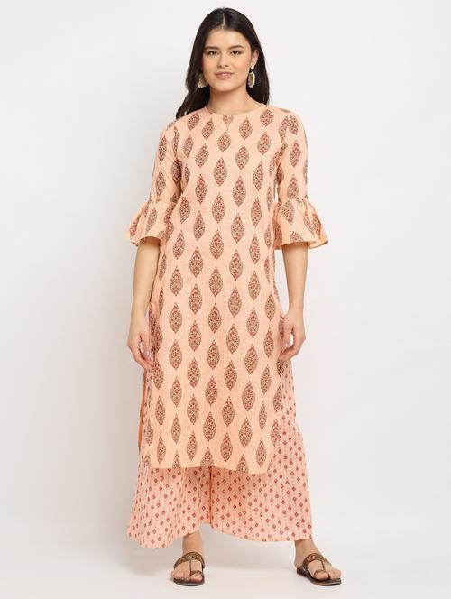 peach colored kurta palazzo set - 20289278 - Very Small Image - 1