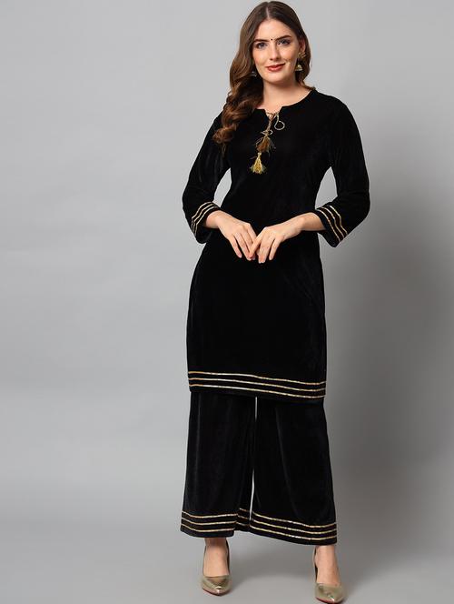 black solid with gota work kurta palazzo set - 20289292 - Very Small Image - 1