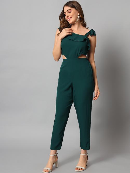 teal solid asymmetric neck full length jumpsuit - 20289311 - Very Small Image - 1