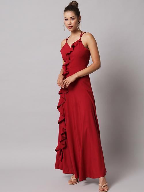red solid gown dress - 20289382 - Very Small Image - 1