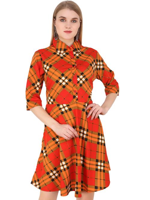 orange checks skater dress - 20289392 - Very Small Image - 1