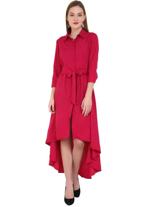 magenta solid high low dress - 20289421 - Very Small Image - 1