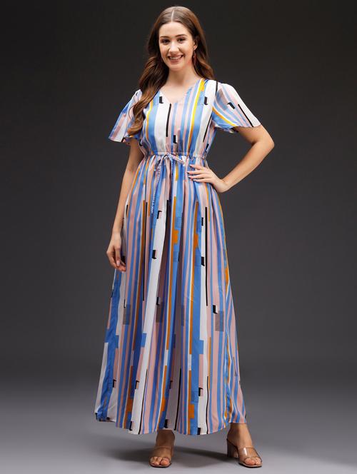 v neck geometric maxi dress - 20289451 - Very Small Image - 1