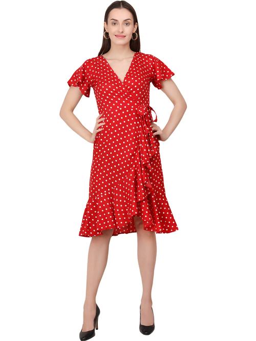 red polka dots wrap dress - 20289463 - Very Small Image - 1