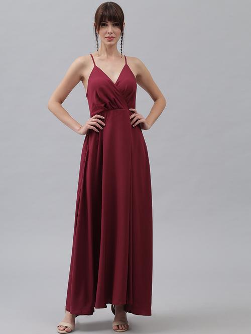 maroon solid high slit dress - 20289477 - Very Small Image - 1