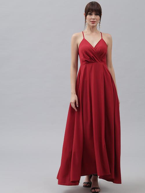 red solid high slit dress - 20289490 - Very Small Image - 1