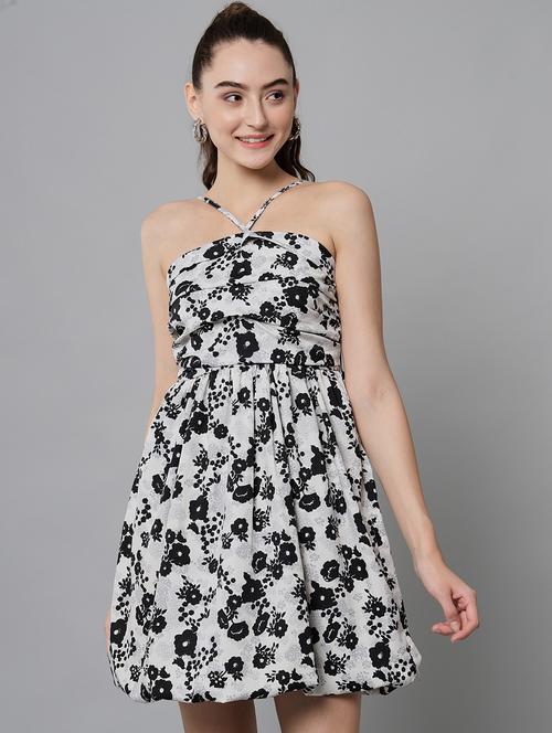 grey floral fit & flare dress - 20289509 - Very Small Image - 1