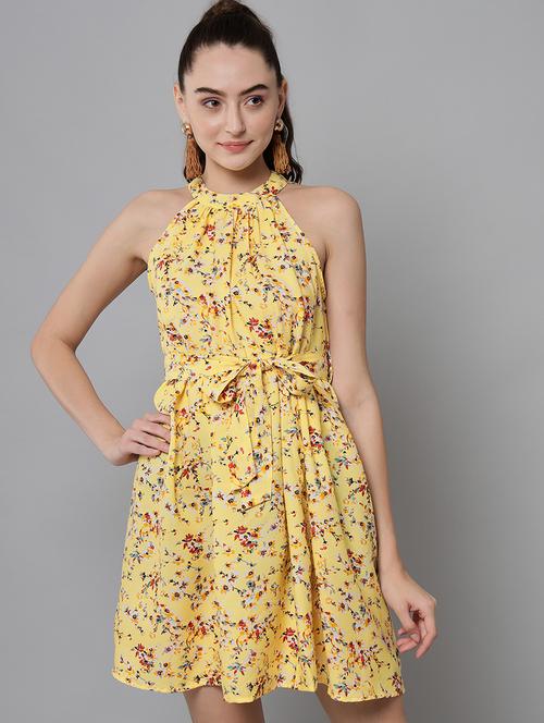yellow floral a-line dress - 20289525 - Very Small Image - 1