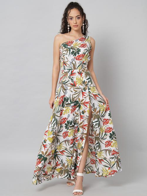 white tropical print high slit dress - 20289529 - Very Small Image - 1