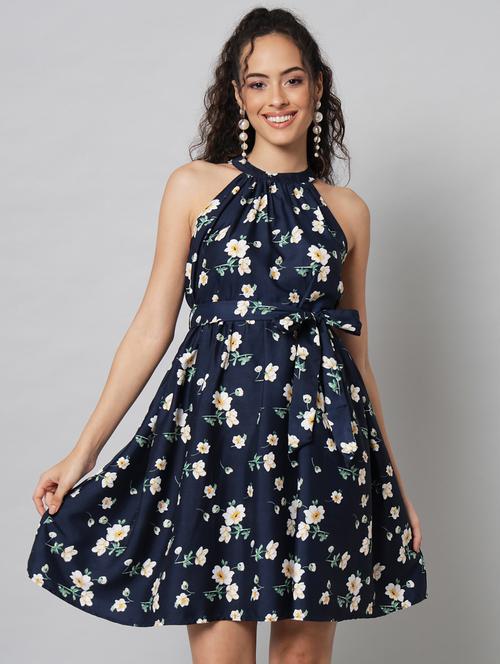 dark blue floral a-line dress - 20289537 - Very Small Image - 1