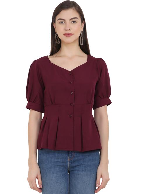 purple solid puff sleeves peplum top - 20289620 - Very Small Image - 1