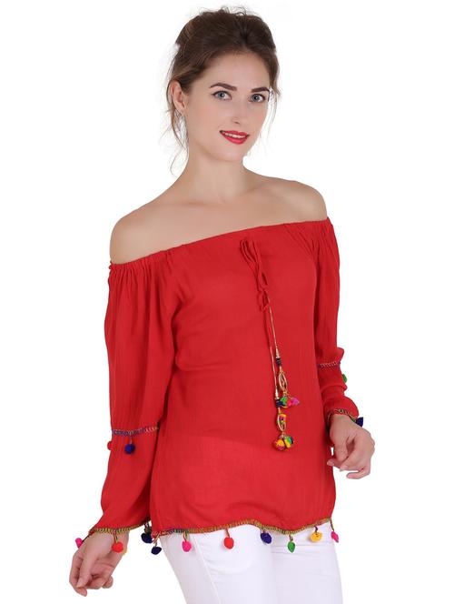 red solid off shoulder regular top - 20289629 - Very Small Image - 1