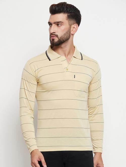 men cream striped polo t-shirt - 20290605 - Very Small Image - 1