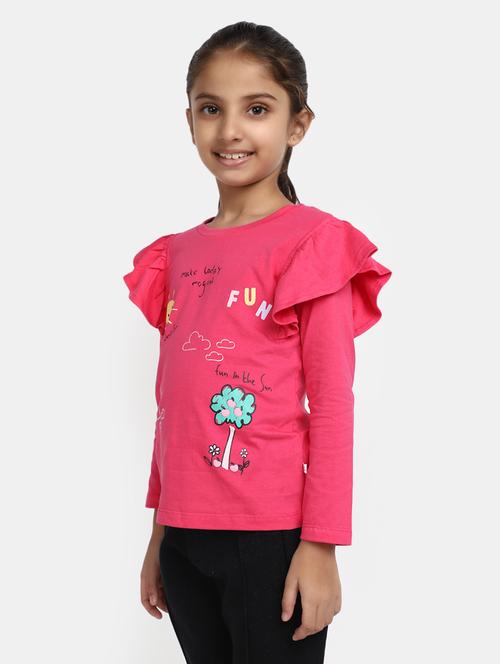 girls pink cotton regular tee - 20291219 - Very Small Image - 1