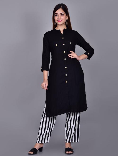 black colored kurta pant set - 20291314 - Very Small Image - 1