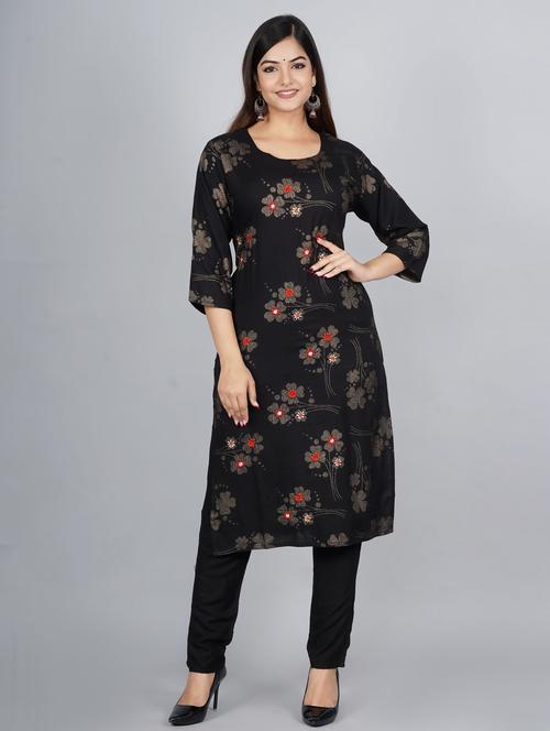 black colored kurta pant set - 20291324 - Very Small Image - 1