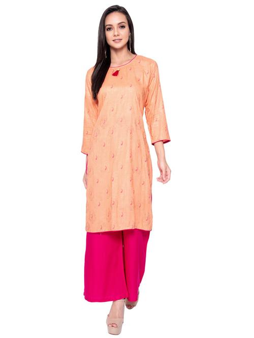 peach colored kurta palazzo set - 20291345 - Very Small Image - 1