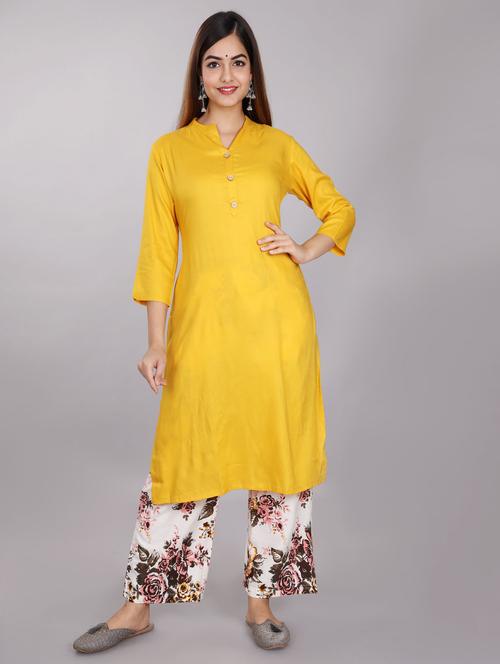 yellow colored kurta palazzo set - 20291347 - Very Small Image - 1