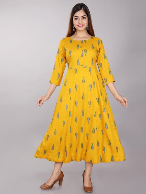 mustard colored flared kurta - 20291372 - Very Small Image - 1