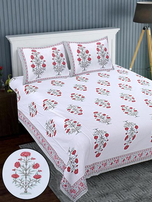 texstylers cotton percale fabric jaipuri print 120 x 120 inches floral bedsheet with 2 pillow covers - 20291402 - Very Small Image - 1